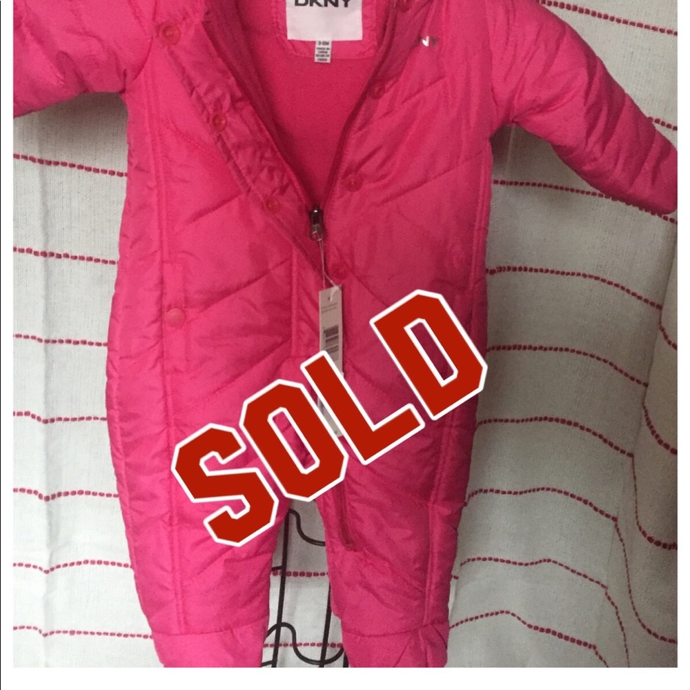 NWT DKNY Baby Girl Quilted Pink Snow Suit 3-6 M